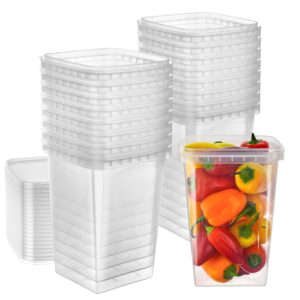 32-oz. square clear deli containers with lids | stackable, tamper-proof bpa-free food storage containers | recyclable space saver airtight container for kitchen storage, meal prep, take out | 20 pack