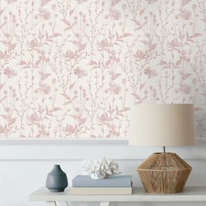 HeloHo Peel and Stick Wallpaper Pink Floral Leaf Wallpaper Self Adhesive Removable Wallpaper Waterproof Contact Paper 16.1" X 118" for Living Room Bedroom Decor