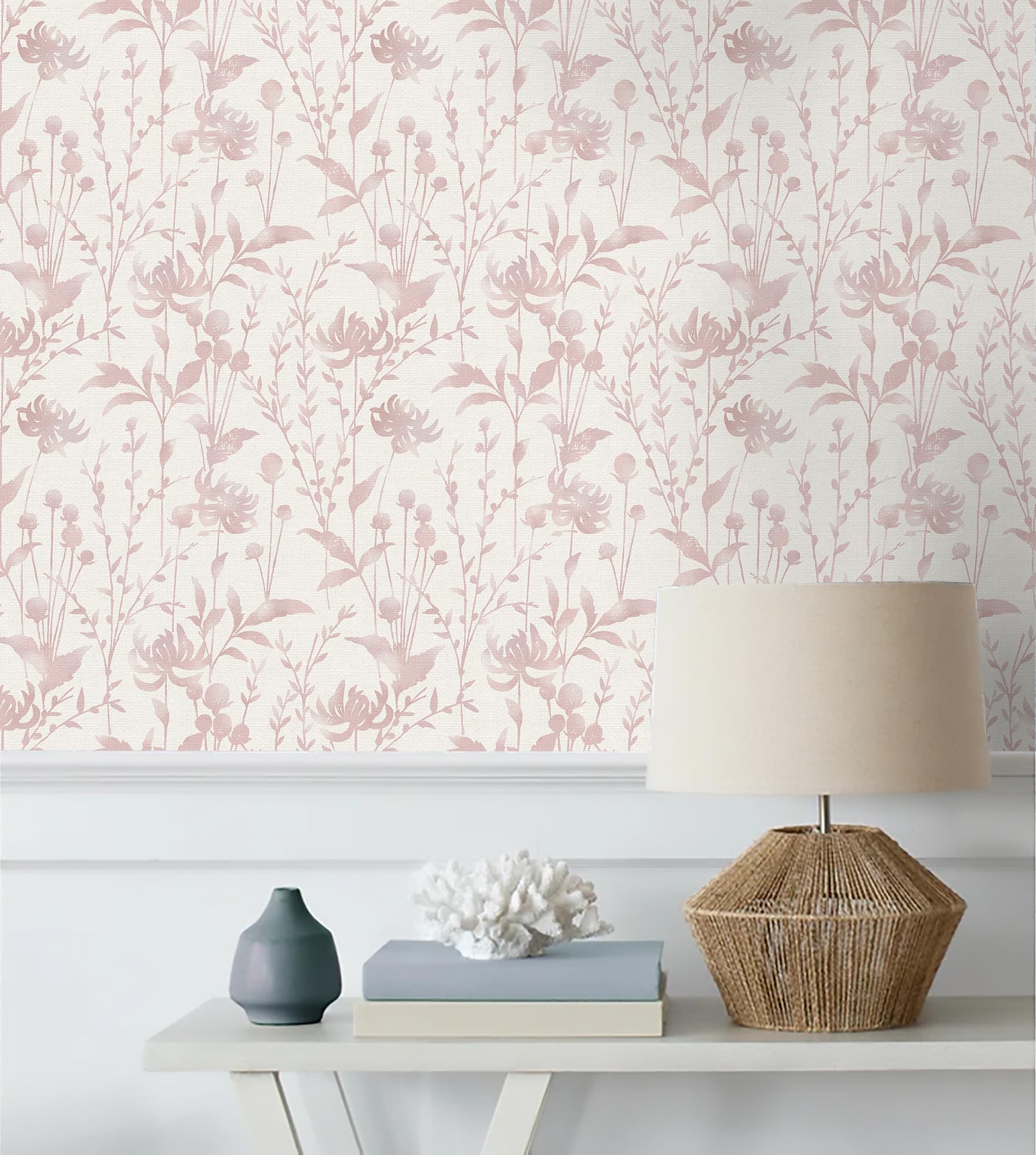 HeloHo Peel and Stick Wallpaper Pink Floral Leaf Wallpaper Self Adhesive Removable Wallpaper Waterproof Contact Paper 16.1" X 118" for Living Room Bedroom Decor