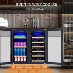 GarveeHome Wine and Beverage Refrigerator - 28 Bottles and 80 Cans, Dual Zone, Glass Door, Adjustable Shelves, with Lock, Digital Temperature Control, Freestanding/Built-in