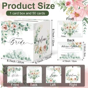 51 Pcs Bridal Shower Game Card Box, Wedding Raffle Card Box, Wedding Shower Advice and Wishes Cards and Box Set, Greenery Card Holder Box for Wedding Decorations Bridal Shower Activity Wedding Games