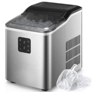 countertop ice maker machine 𝑺𝒕𝒂𝒊𝒏𝒍𝒆𝒔𝒔 𝑺𝒕𝒆𝒆𝒍, 9 bullet ice in 6 mins, 𝟑𝟎𝒍𝒃𝒔 24h, self-clean, 2 ice sizes, lcd display, portable ice maker w/ice scoop & basket, home/kitchen/office