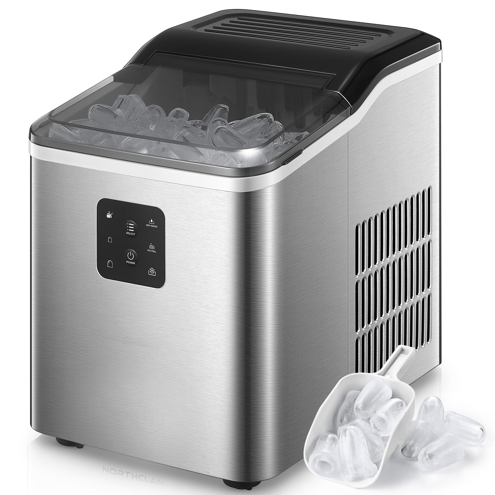 Countertop Ice Maker Machine 𝑺𝒕𝒂𝒊𝒏𝒍𝒆𝒔𝒔 𝑺𝒕𝒆𝒆𝒍, 9 Bullet Ice in 6 Mins, 𝟑𝟎𝒍𝒃𝒔 24h, Self-Clean, 2 Ice Sizes, LCD Display, Portable Ice Maker w/Ice Scoop & Basket, Home/Kitchen/Office