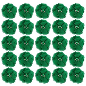 patikil 2" chiffon flowers, 30pcs fabric flowers sewing appliques embellishments with rhinestone pearl for diy crafts wedding headbands party decoration, green