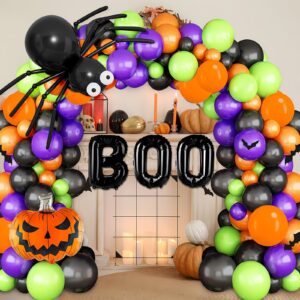 149pcs halloween balloons garland kit, party decorations orange black purple green arch set with foil pumpkin, boo, bonus ghost and spider balloon brithday halloween theme decorations supplies