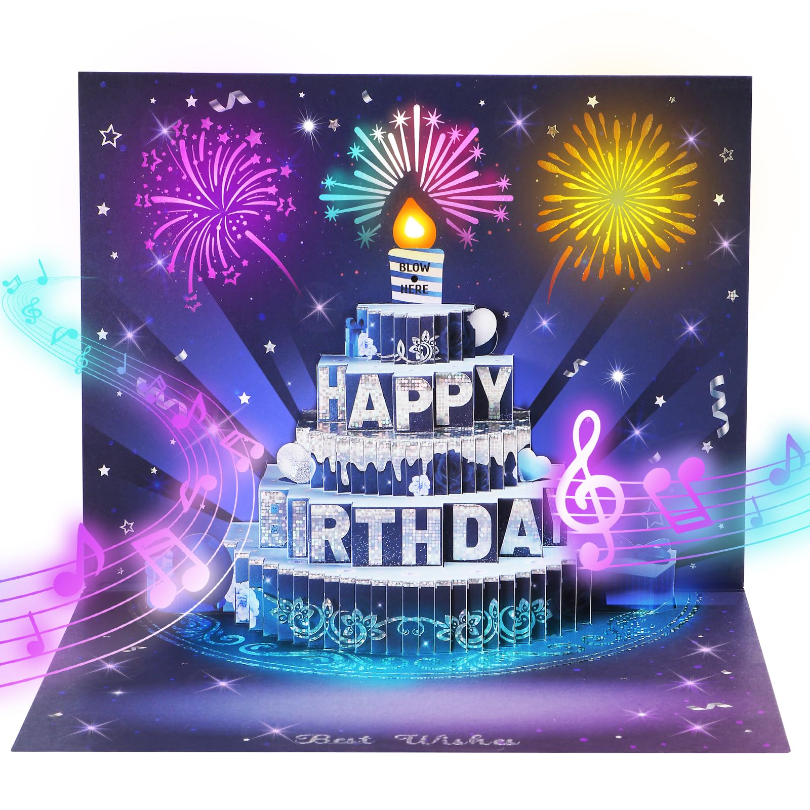 APOTODITO Birthday Cards, Pop Up Birthday Cards with Music and Light, 3D Birthday Gift Card, Birthday Gifts for Women Men Mom Girls Kids