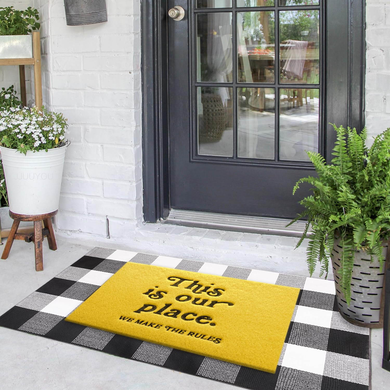 JJUUYOU Outdoor Welcome Mat We Make The Rules Doormat for Front Door Funny Indoor Door Mat with Non Slip Rubber Backing for Home Entryway Patio 18"x28"