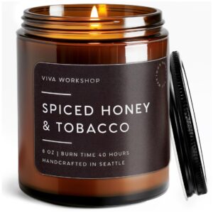 spiced honey & tobacco scented candle for home – handcrafted in usa – aroma candle for relaxing, best birthday gift, boyfriend gift, dad & friend gift – natural soy wax scented candles for women & men