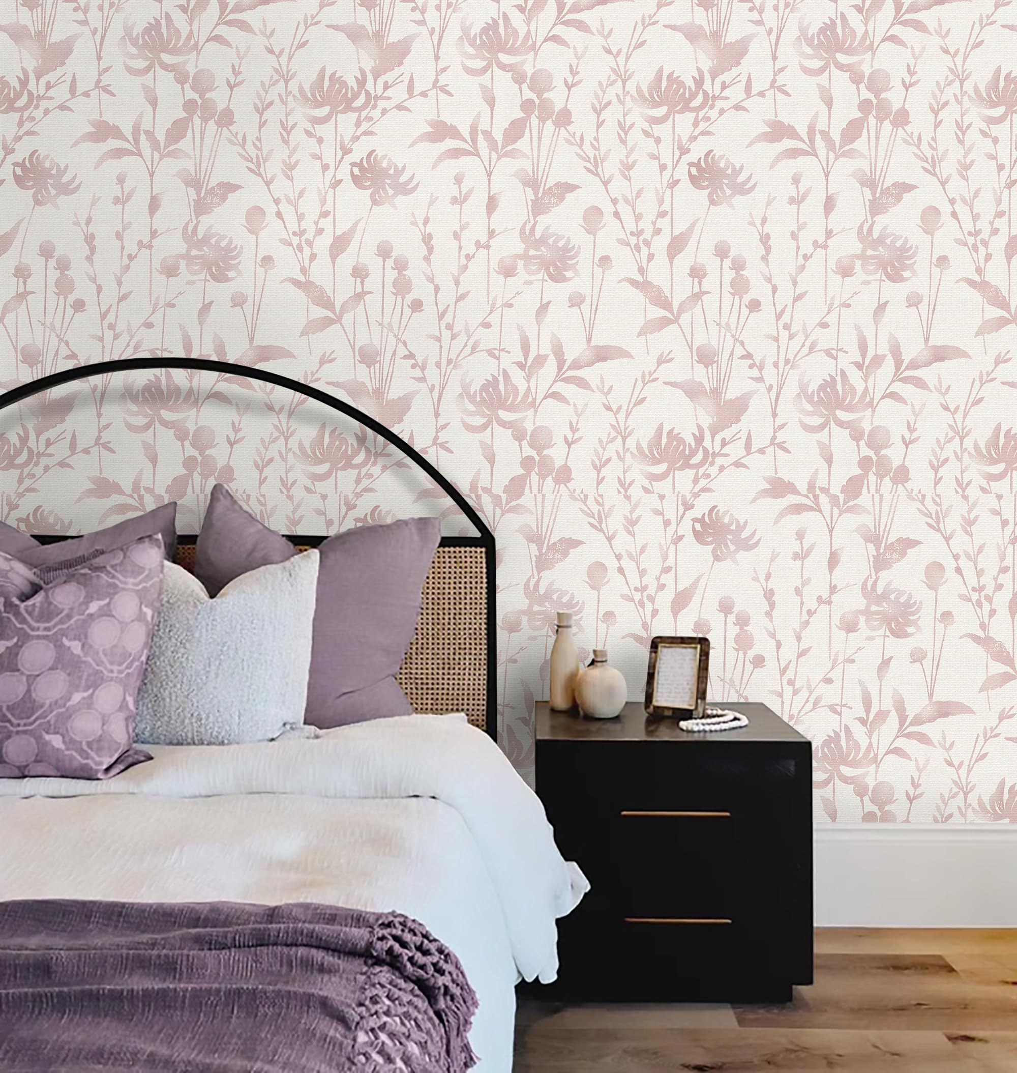 HeloHo Peel and Stick Wallpaper Pink Floral Leaf Wallpaper Self Adhesive Removable Wallpaper Waterproof Contact Paper 16.1" X 118" for Living Room Bedroom Decor