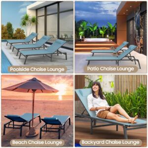 WOAJN Aluminum Patio Chaise Lounge Chair Set of 2,5-Position Adjustable Backrest,Foldable Lounge Chair Outdoor,Pool Lounge Chairs for Poolside,Lawn,Deck,Beach,Blue