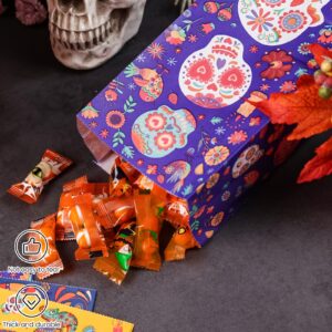 VGOODALL 54PCS Halloween Party Favor Bags, Day of the Dead Treat Bags Paper Candy Bags Goodie Bags with Stickers for Party Favor Supplies 3 Designs