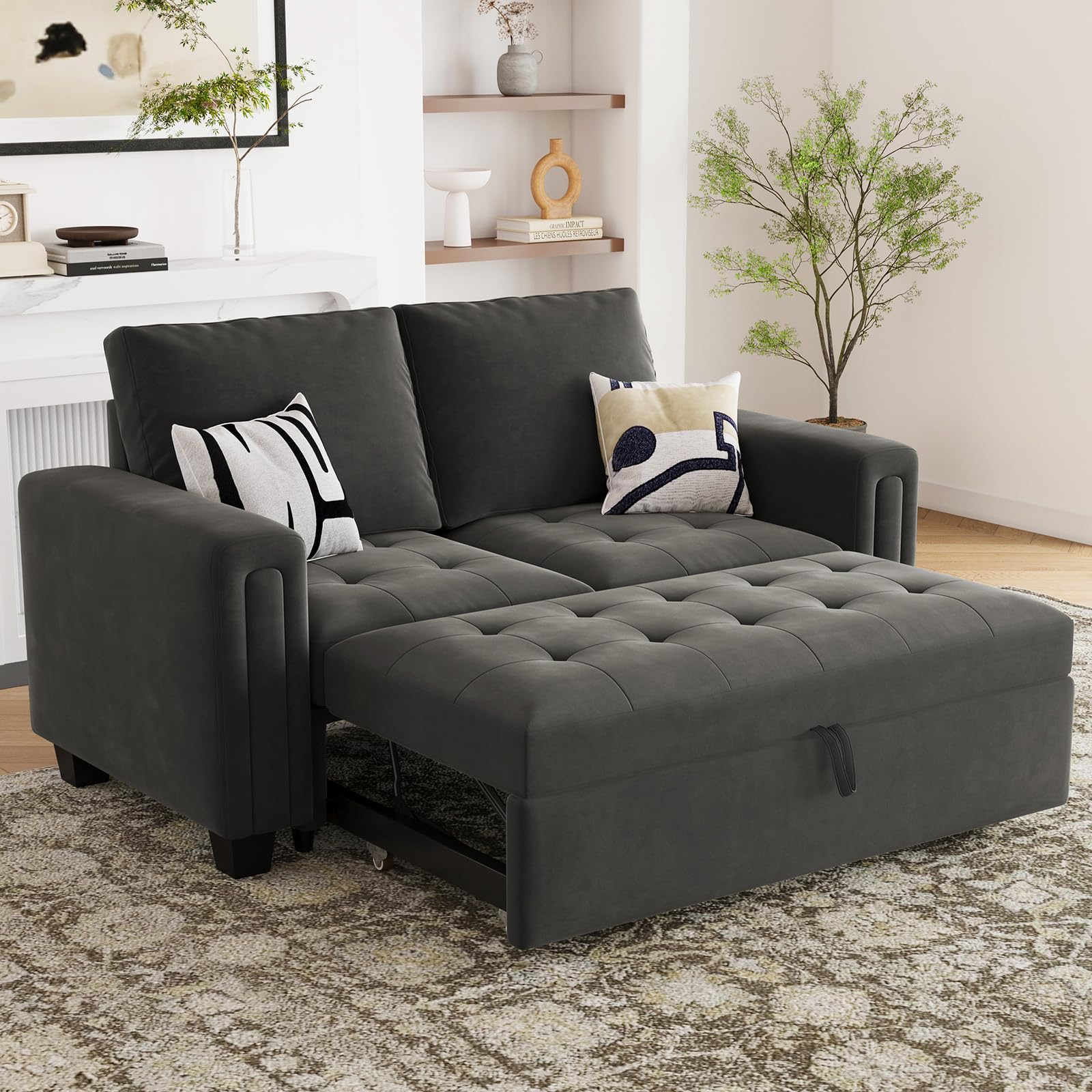 Belffin Pull Out Sofa Bed Module Part for Modular Sectional Sleeper Sofa Armless Loveseat with Pull Out Bed for Sectional Couch Grey