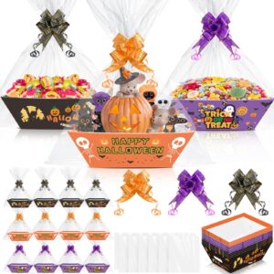 36 pcs halloween baskets for gift 9.8 x 6.5 inch halloween basket to fill include 12 cardboard tray with handles 12 cellophane bags 12 bows ribbons gift basket for halloween trick or treat party