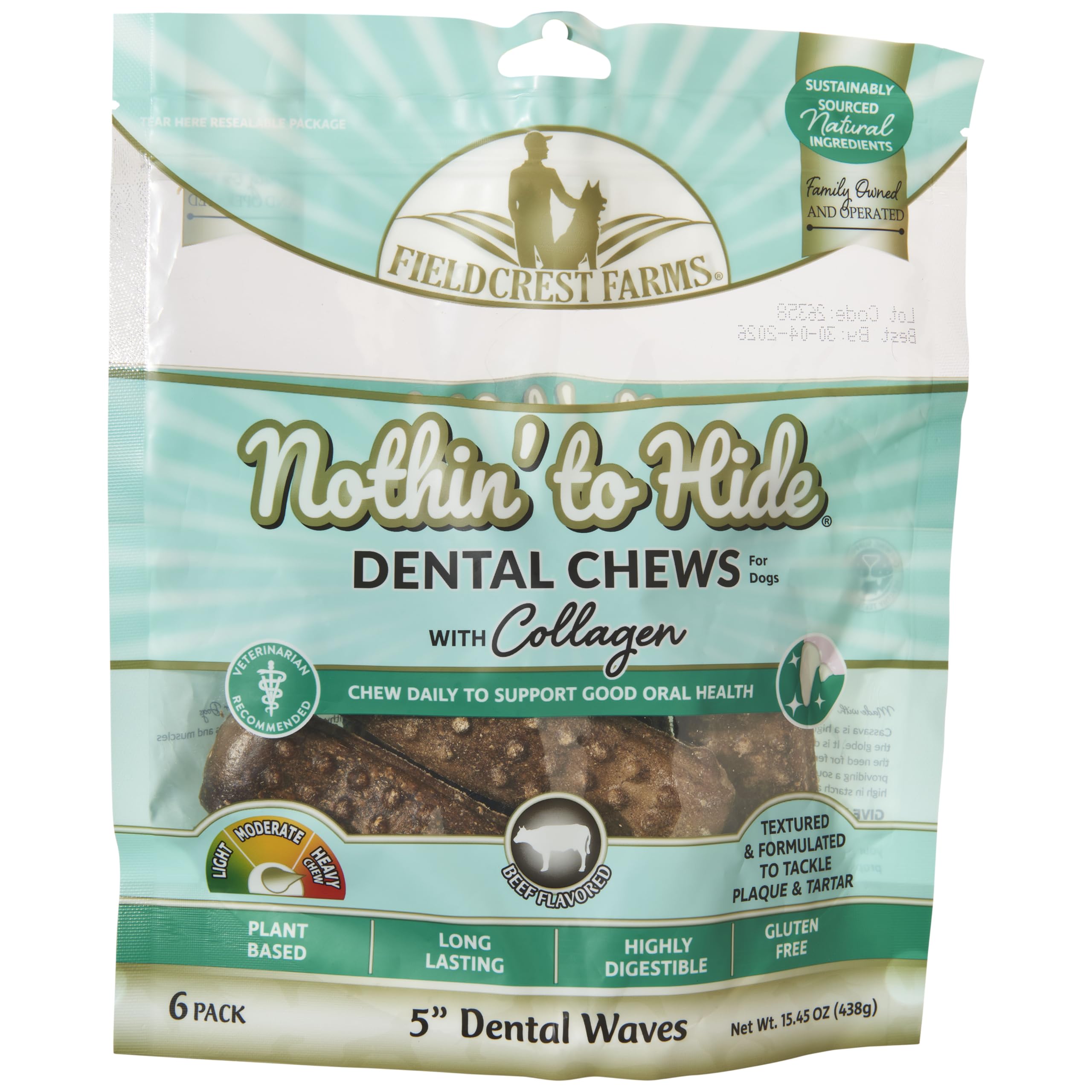 Fieldcrest Farms Nothing to Hide All Natural Rawhide Alternative Dental Bones Dog Chews - & Magnet, Plant Based Wave Treat Chews for Dental Health (Medium)