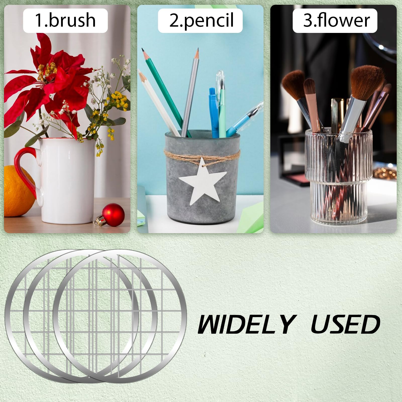 Mason Jar Lids, 15Pcs Metal Wide Mouth Mason Jar Lid Organizer Universal Mason Jar Covers Flower Organizer Lid Insert with Square Grids Mesh Cover Flower Grid for Vase for Home Office Flower Arranging