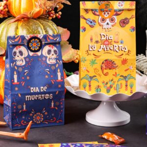 VGOODALL 54PCS Halloween Party Favor Bags, Day of the Dead Treat Bags Paper Candy Bags Goodie Bags with Stickers for Party Favor Supplies 3 Designs