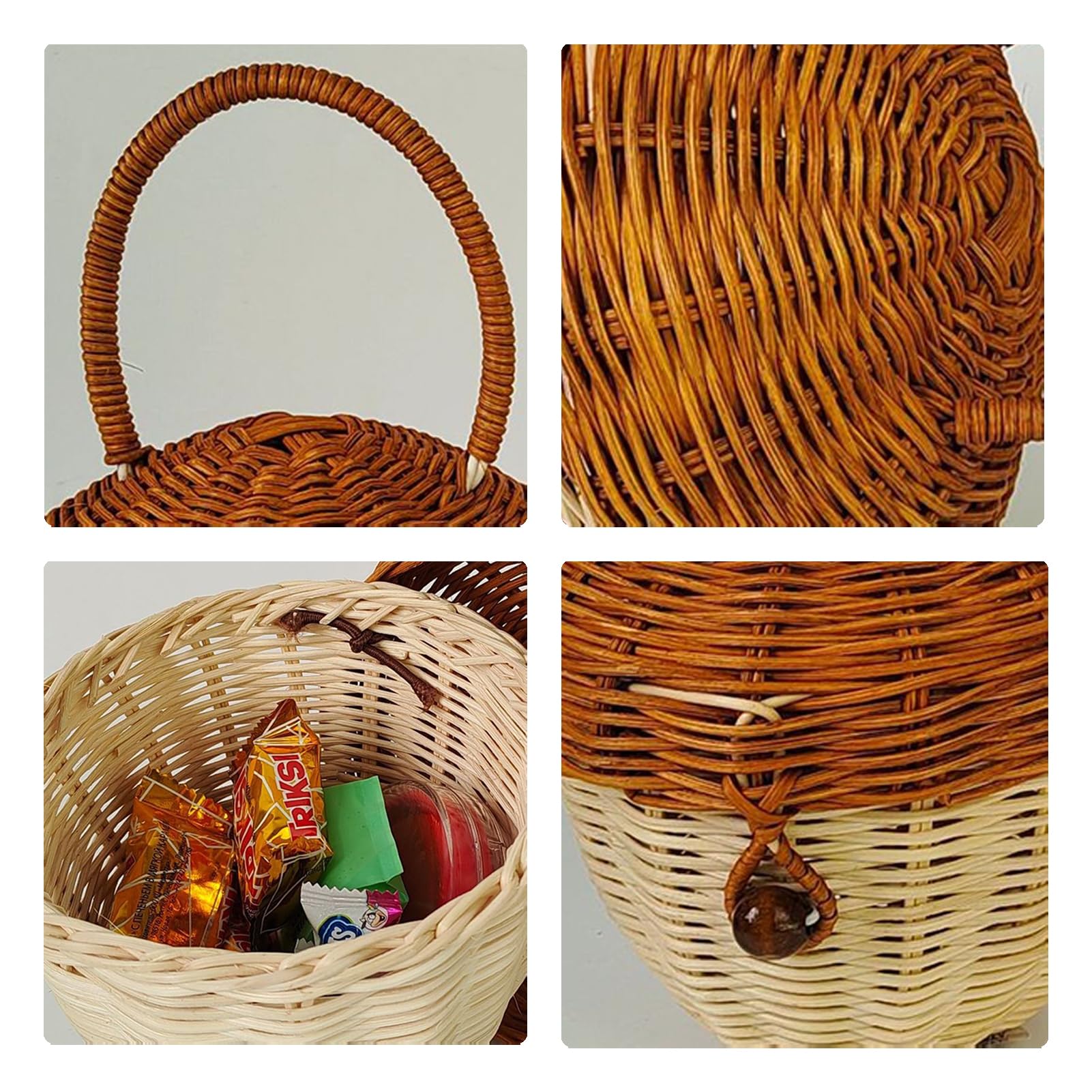 Mushroom Storage Basket, Acorn Shaped Basket Bag, Creative Handmade Rattan Storage Basket with Handle, Desktop Rattan Basket With Lid for Desktop Storage Decoration