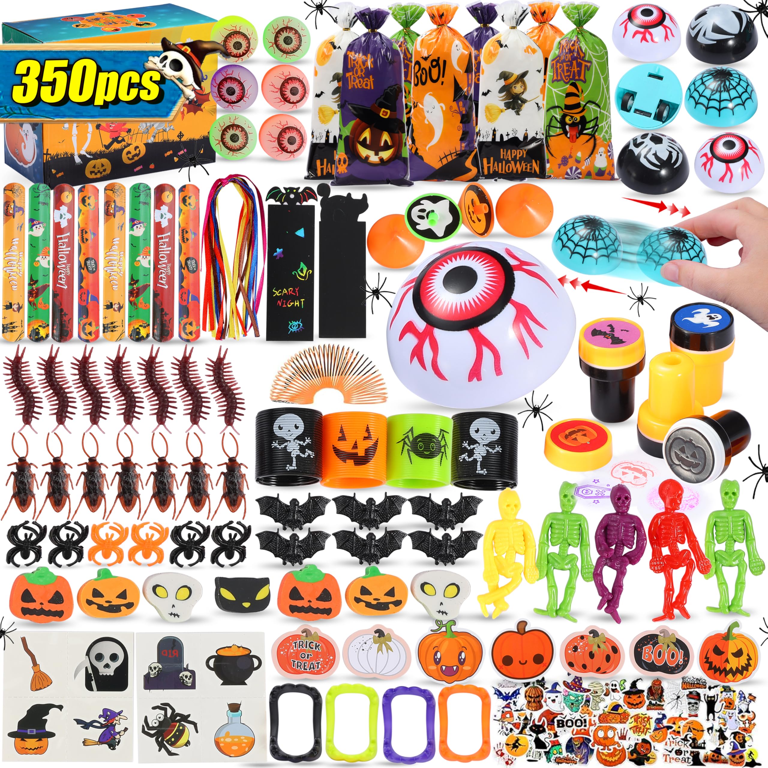 Shineloha 350pcs Halloween Party Favors, Halloween Toys Bulk | Halloween Assortment Toys for Kids, Goodies Bags, Party Supplies | Treasure Box Prizes, Classroom Prizes