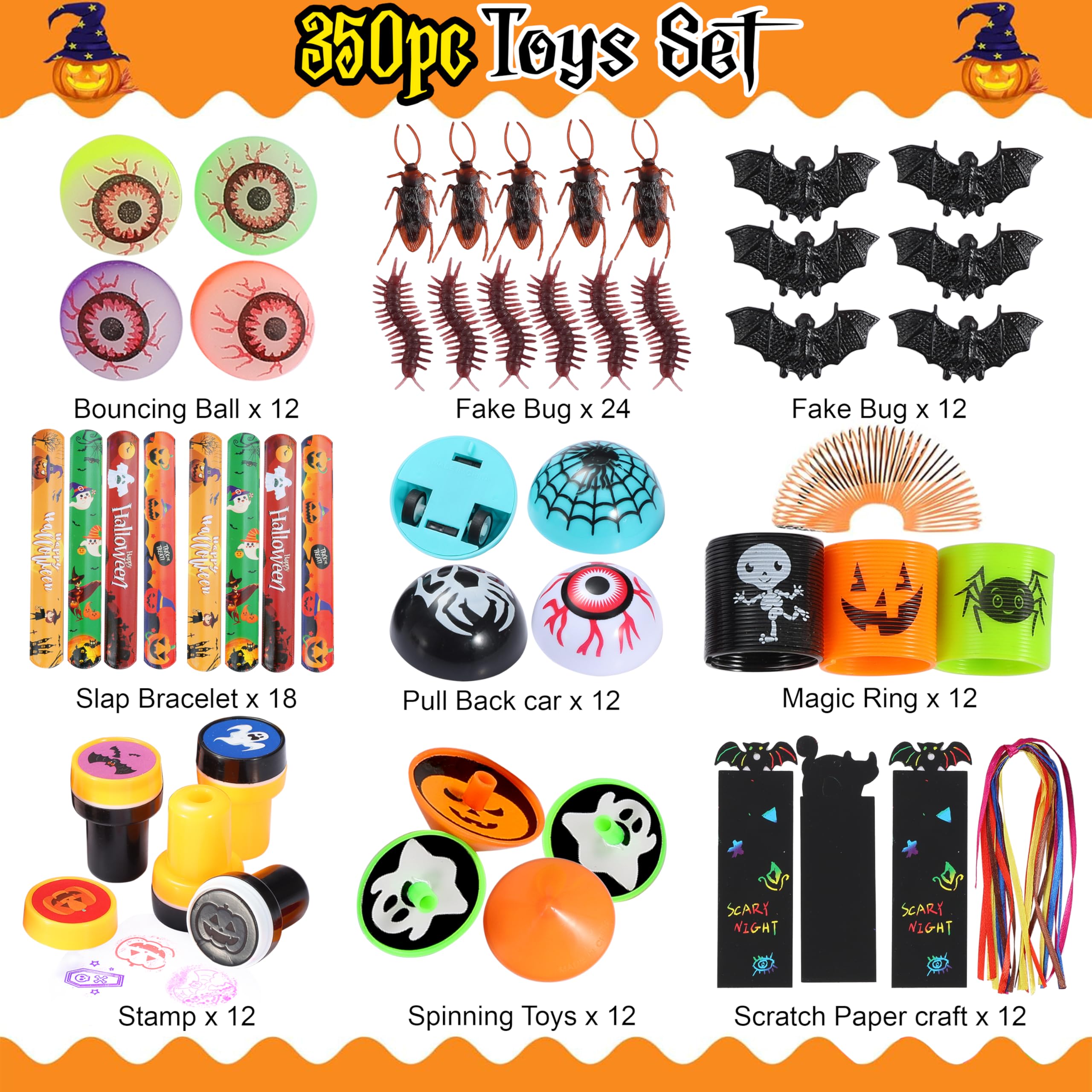 Shineloha 350pcs Halloween Party Favors, Halloween Toys Bulk | Halloween Assortment Toys for Kids, Goodies Bags, Party Supplies | Treasure Box Prizes, Classroom Prizes