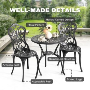 NUU GARDEN 3 Piece Outdoor Bistro Table Set, All Weather Cast Aluminum Patio Bistro Sets Patio Table and Chairs Set of 2 with 1.97" Umbrella Hole for Garden, Yard, Balcony, Black