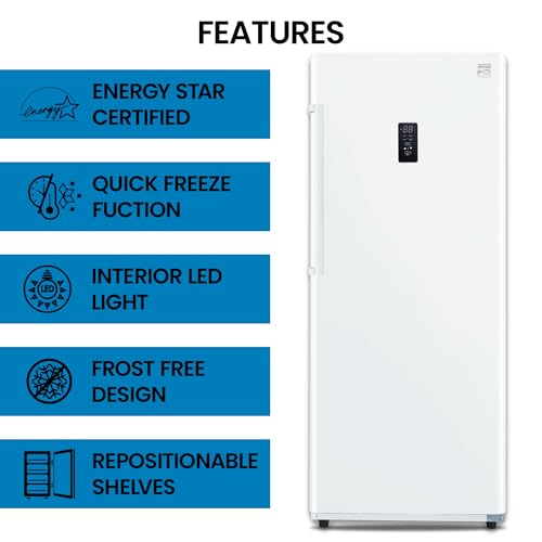 Kenmore Fully Convertible Freezer/Fridge 17 Cu Ft Upright Freezer Frost-Free Garage-Ready Stand Up Freezer Large Upright Freezer Deep Freezer Digital Touch Controls LED Light for Basement Garage