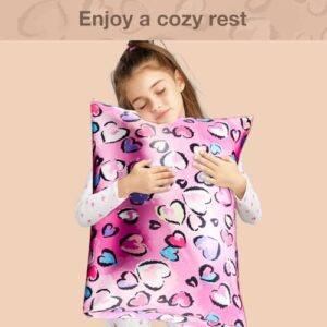 Lolalet Silk Pillowcase for Kids, Satin Pillow Cover with Envelope Closure, Standard Size 20x26 -Leopard Hearts, 1 PC