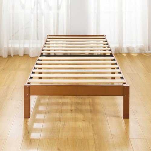 Mellow Asher 14 Inch Bamboo Wood Bed with Wooden Slats, No Box Spring Needed, Easy Assembly, Twin, Natural Platform