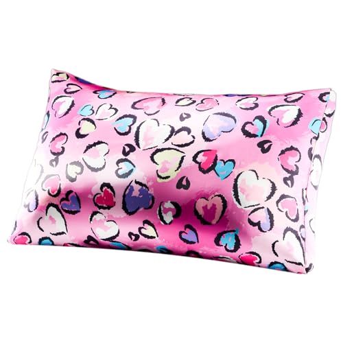 Lolalet Silk Pillowcase for Kids, Satin Pillow Cover with Envelope Closure, Standard Size 20x26 -Leopard Hearts, 1 PC