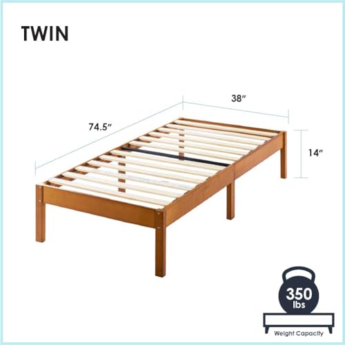 Mellow Asher 14 Inch Bamboo Wood Bed with Wooden Slats, No Box Spring Needed, Easy Assembly, Twin, Natural Platform