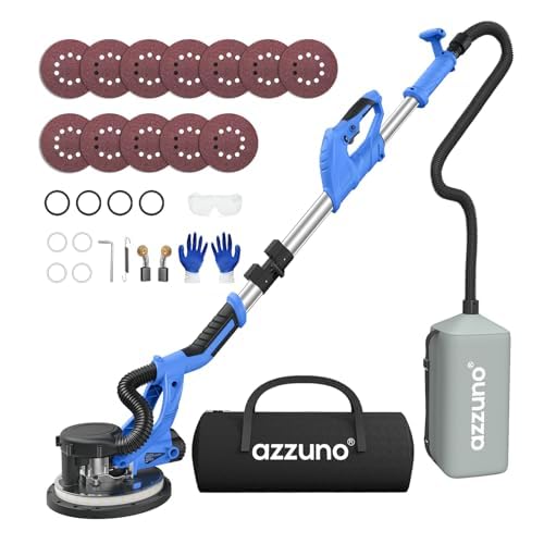 Drywall Sander with Vacuum Dust Collection, AZZUNO 7 Variable Speed 8.5A 750W Sander Tool, LED Light, Extendable Handle, 12pcs Sanding Discs