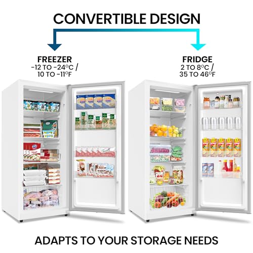 Kenmore Fully Convertible Freezer/Fridge 17 Cu Ft Upright Freezer Frost-Free Garage-Ready Stand Up Freezer Large Upright Freezer Deep Freezer Digital Touch Controls LED Light for Basement Garage