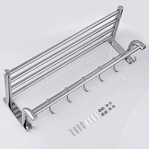 Generic Towel Rail,Bathroom Shelf Stainless Steel Bath Towel Rack Wall-Hung Bathroom Hardware Hanging Hotel Rack Shelf for Kitchen or Bathroom with Hooks/60Cm