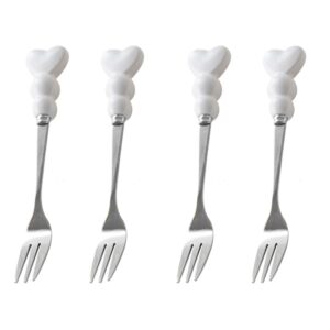 chenshuo ceramic handle stainless steel forks, stainless steel dessert forks, mini fruit forks for appetizer cake cocktail, 4.9 inches, 4 pieces