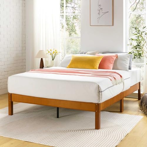 Mellow Asher 14 Inch Bamboo Wood Bed with Wooden Slats, No Box Spring Needed, Easy Assembly, Twin, Natural Platform