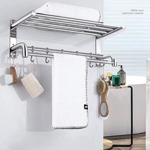 Generic Towel Rail,Bathroom Shelf Stainless Steel Bath Towel Rack Wall-Hung Bathroom Hardware Hanging Hotel Rack Shelf for Kitchen or Bathroom with Hooks/60Cm