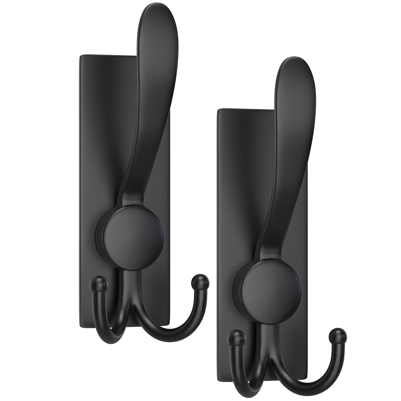 VINHOLD Self-Adhesive Coat Hooks with Tri Hooks, Metal Wall Mounted Towel Hooks for hanging towels, coats, hats, pans, Utility Hooks for bathrooms, bedrooms,kitchens(2 pack，Black)