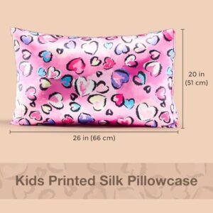 Lolalet Silk Pillowcase for Kids, Satin Pillow Cover with Envelope Closure, Standard Size 20x26 -Leopard Hearts, 1 PC