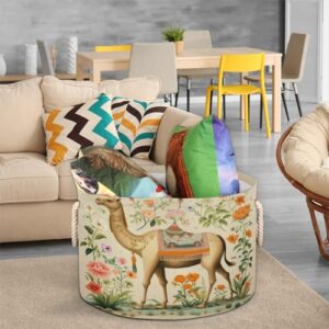 Skonsati Camel Large Cotton Rope Basket Storage Baskets for Blanket Toy Nursery Laundry Collapsible Polyester Storage Bin Decorative Woven Basket