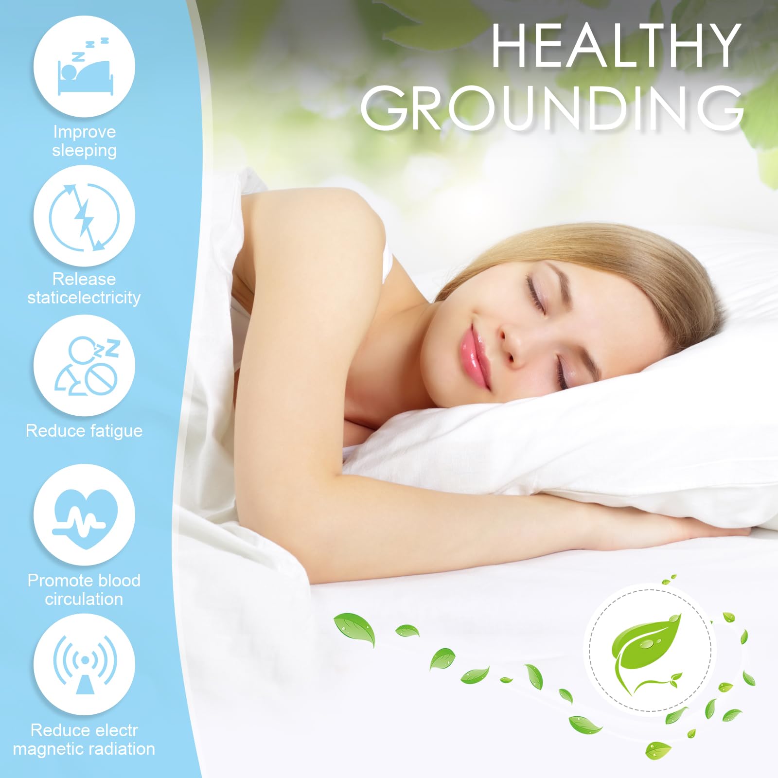 Grounding Mat for Bed (Queen 23"x60"), Grounding Mat with 15ft Grounding Cord, Earthing Mat Grounding Pad, Ground Foot Mats, Sleep Mat for Better Sleep, Energy, Wellness