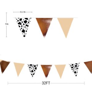 32Ft Cow Party Decorations Western Cowboy Triangle Flag Fabric Banner Pennant Garland Streamer for Western Cowgirls Cowboys Birthday Baby Shower Derby Day Festival Farm Cow Wild Party Decor Supplies