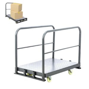 steel panel truck cart, platform truck cart heavy duty lumber cart drywall dolly 2000 lbs capacity with 360°swivel casters 1front and 2 side handrails push cart for carry objects(36" x 24")