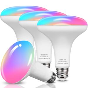 auiomuto smart light bulbs, dimmable br30 color changing light bulbs, e26 led flood light 1300lm 13w (equivalent 100w), work with alexa/google home/smartthings, music sync light bulb 2.4g wifi only