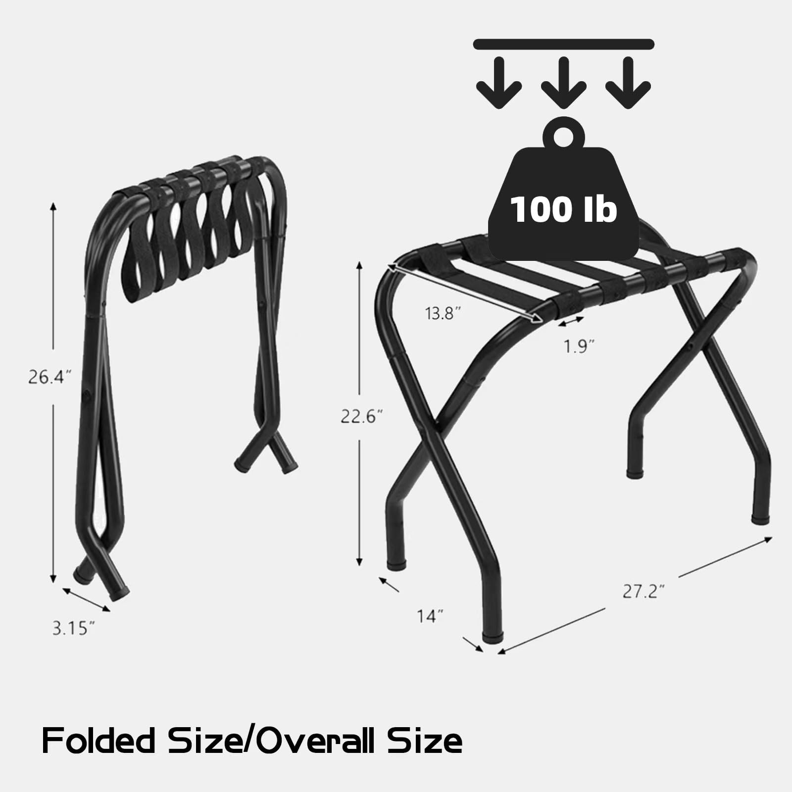 Laicozyjia Luggage Rack, Suitcase Stand, Luggage Stand for Guest Room, Fully Assembled Luggage Rack Pack of 2, Metal Suitcase Stand with Nylon Straps Easy Assemble Black