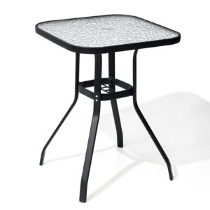 Crestlive Products Outdoor Bar Table with Umbrella Hole, Patio Dining Bistro Table with Aluminum Frame Tempered Glass Top, Outside Banquet Furniture for Garden, Pool, Deck, Lawn (Black)