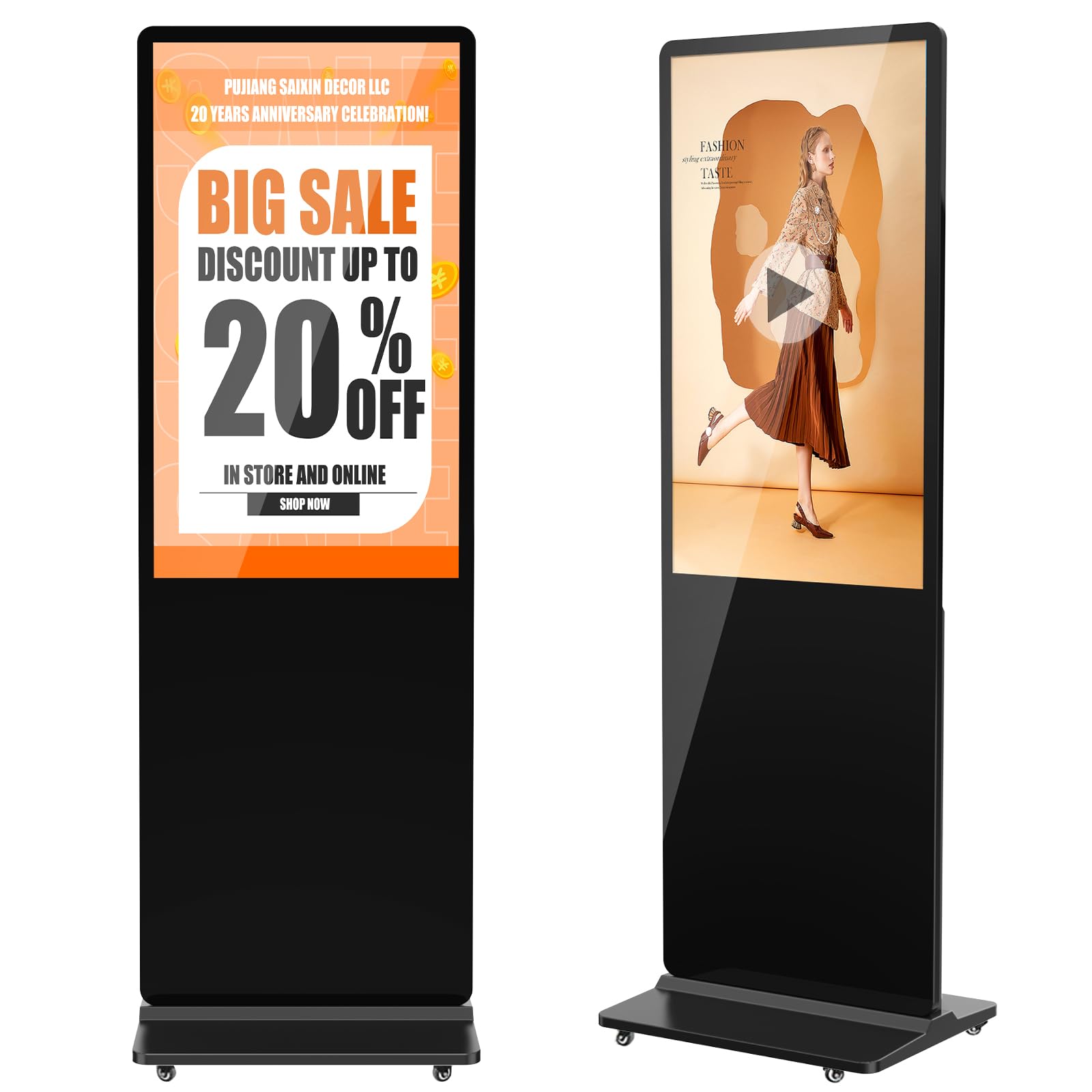 JIYANG 37 Inch Digital Signage Display, Indoor Floor Standing Advertising Display Kiosk Android System,Commercial LCD Totem,Intelligent Split Screen(Black)