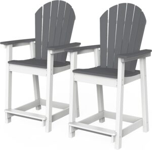 otsun outdoor tall adirondack chairs set of 2, patio bar stool chair with high back, 400lbs, widened arms, all-weather balcony chair for backyard, garden, yard - light grey