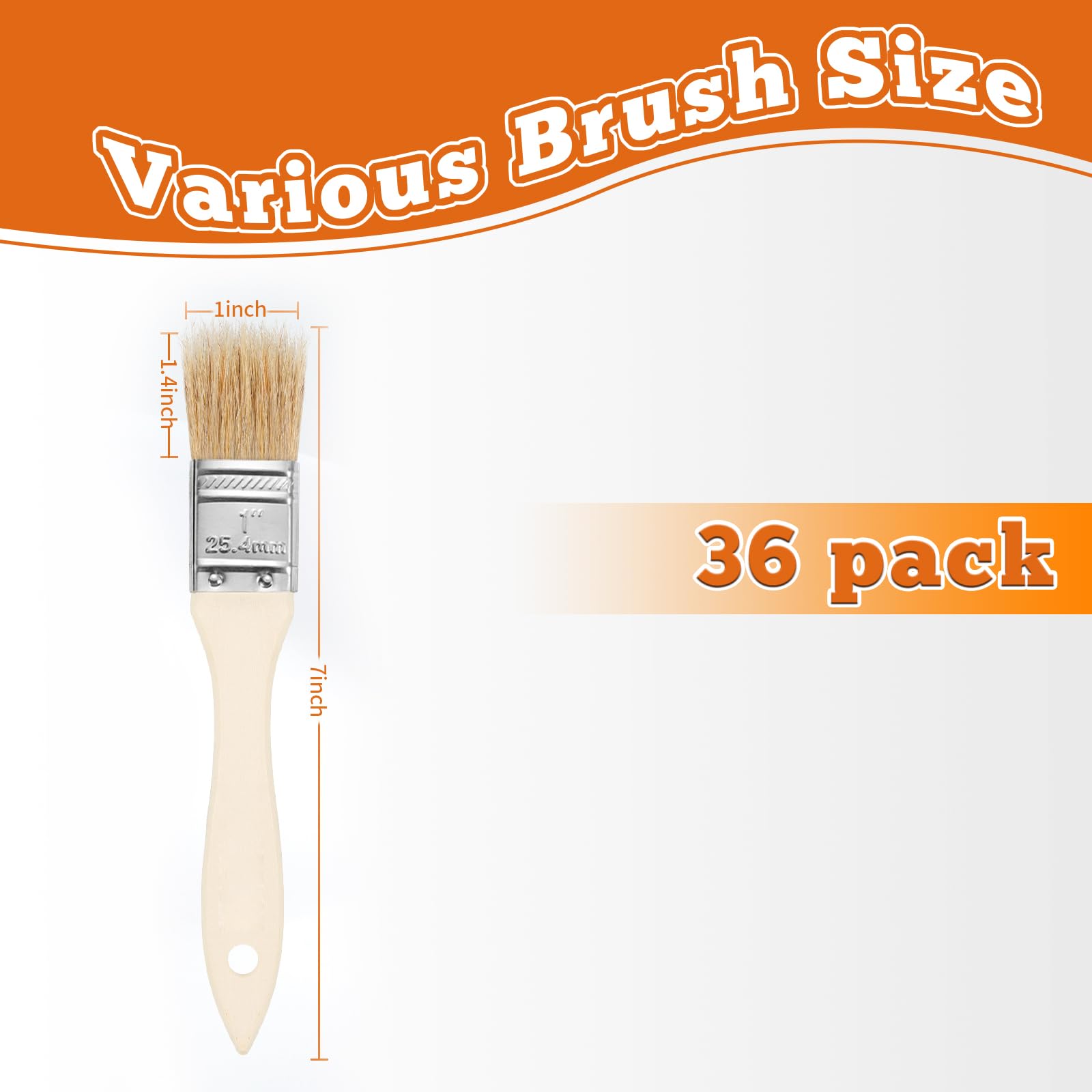 Wesquer Chip Brush 1inch Bulk 36Ea Disposable Paint Brushes Cheap Natural Bristle Paint Brushes for Glue, Varnish,Wood Stain,Furniture Paint Brush,Painting Walls