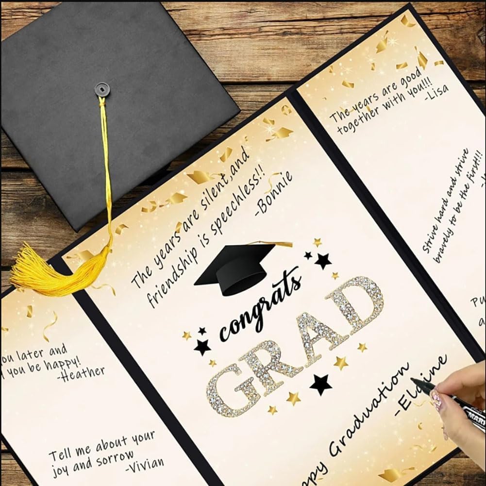 ILAHUI Graduation Guest Book Graduation Signature Board for Class of 2024 Graduation Decorations Gifts Party Supplies Grad Party Sign in Guest Book for College High School (Black)