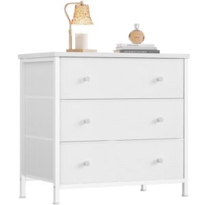 BOLUO White Nightstand with Fabric Drawers, Large Night Stand 3 Drawer Dresser for Bedroom, Closet, Girls Modern