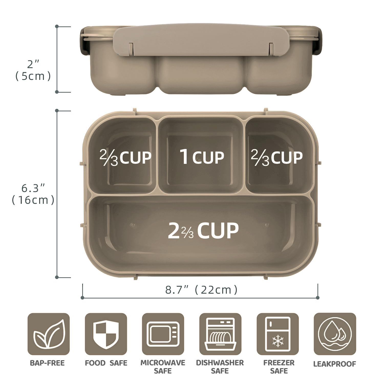 Vensp Lunch Box for Kids Girls Boys,Adult Bento Box with 4 Compartments,Woman Lunch Box Containers for Work with Utensils,Sauce Jar, Muffin Liners,Microwave & Dishwasher Safe(Brown)